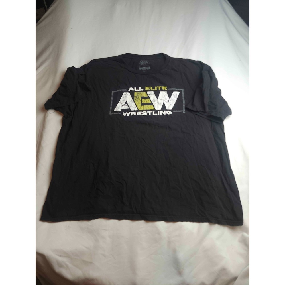 AEW Logo T-Shirt Mens 3XL Black Knit Graphic Wrestling Merch Tee Short Sleeve
